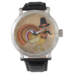 Thanksgiving Mustache Turkije Horloge