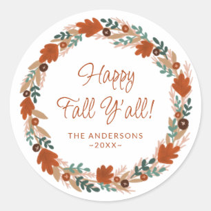 Thanksgiving najaar Wreath Happy Herfst Y'all Ronde Sticker