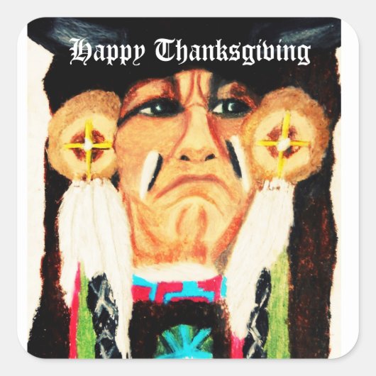 THANKSGIVING NATIVE AMERICAN VIERKANTE STICKER (Voorkant)