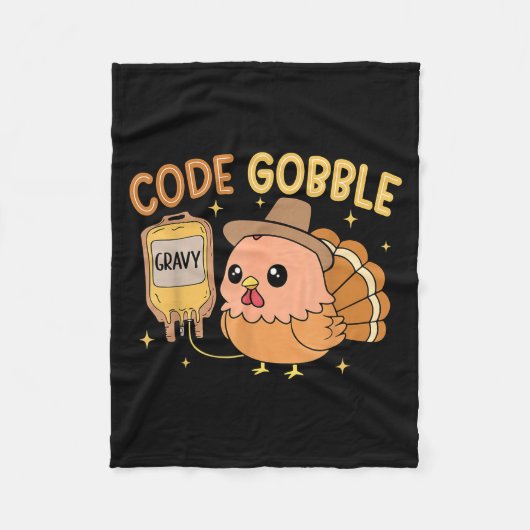 Thanksgiving Nurse Code Gobble Funny Turkey Rn Cna Fleece Deken (Voorkant)