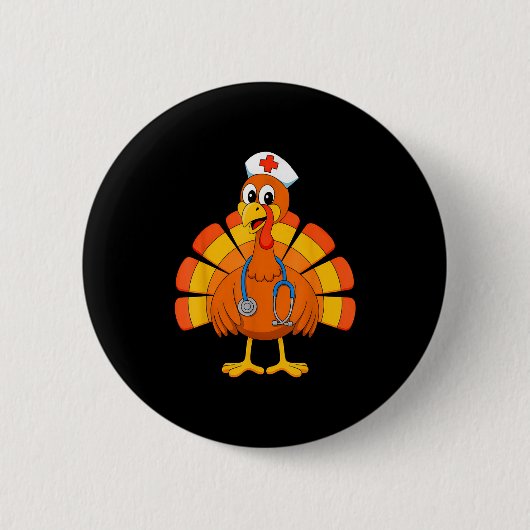 Thanksgiving Nurse Turkey Nurses Scrub Top Nursing Ronde Button 5,7 Cm (Voorkant)