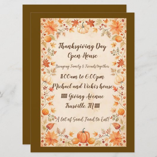 Thanksgiving Open House Fête Invitation (Devant / Derrière)