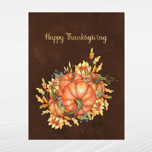 Thanksgiving Oranje Pompoen Zonnebloem Boeket Feestdagenkaart