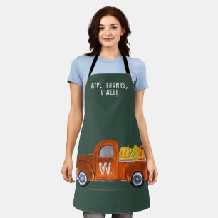 Thanksgiving Oranje Pompoenen Truck Fun Monogram Schort