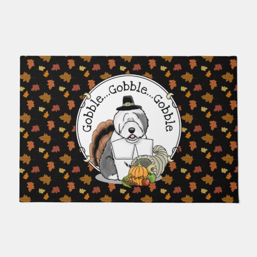 Thanksgiving Oude Engelse Sheepdog (grijs 1) Fun Deurmat (Voorkant)