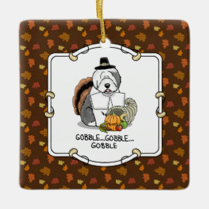 Thanksgiving Oude Engelse Sheepdog (grijs 1) Fun Keramisch Ornament