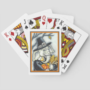 THANKSGIVING PACHYDERM, THANKFUL PILGRIM ELEPHANT POKERKAARTEN