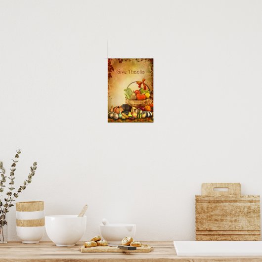 Thanksgiving, panier avec moisson automne Poster (Cuisine)
