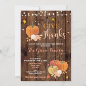 Thanksgiving Party Herfst Hout Pompoen Diner Kaart (Voorkant)