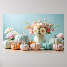 Thanksgiving Pastel Pompoenen en Bloemen Arrangeme Poster