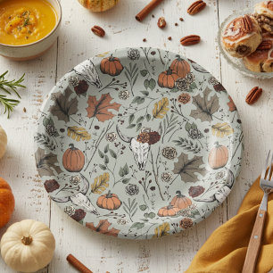 Thanksgiving Patroon Koe Schedel Herfst Oogst Papieren Bordje