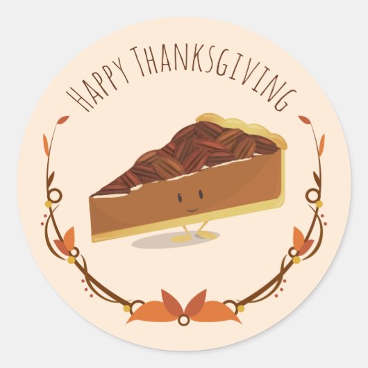 Thanksgiving Pecan Pie Slice Tan Brown glimlachen Ronde Sticker (Voorkant)
