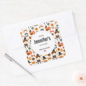 Thanksgiving Pelgrims Oogst Pattern Keuken Vierkante Sticker (Envelop)