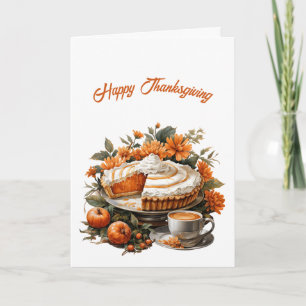 Thanksgiving Pie Pompoenen Bloemen Illustratie Kaart