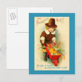 Thanksgiving  Pilgrim Boy & Wheelbarrow Feestdagenkaart (Voorkant / Achterkant)
