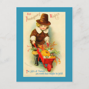 Thanksgiving Pilgrim Boy & Wheelbarrow Feestdagenkaart
