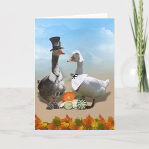 Thanksgiving Pilgrim Duck Couple Feestdagen Kaart