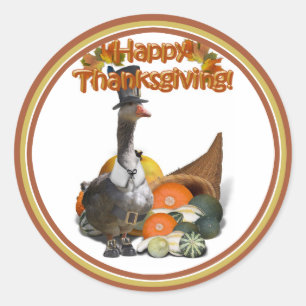 Thanksgiving Pilgrim Goose Ronde Sticker
