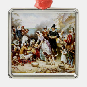 Thanksgiving Pilgrim/Indiase sierplant Metalen Ornament