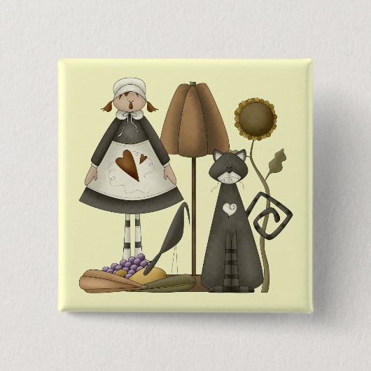 Thanksgiving Pilgrim Life Square Button (Voorkant)