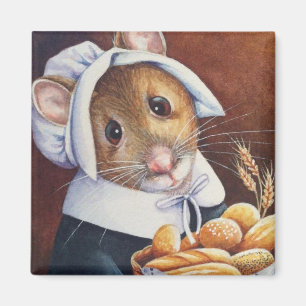 Thanksgiving Pilgrim Mouse Bread Basket Art Magneet