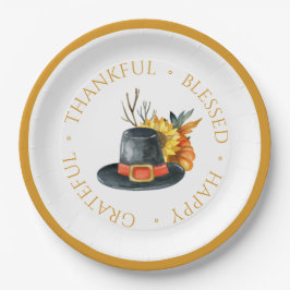 Thanksgiving Pilgrim Pet Pumpkin Sunflower Papieren Bordje