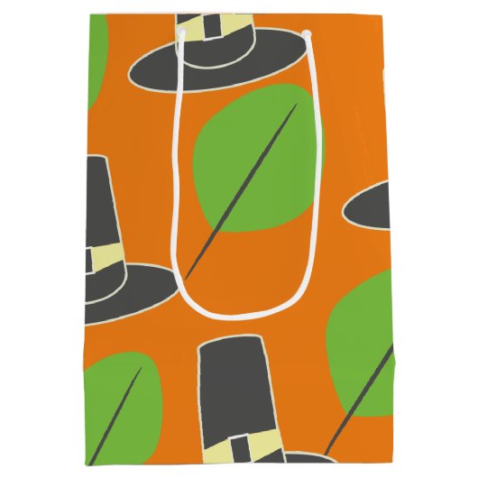 Thanksgiving Pilgrim Theme Pattern Medium Gift Bag Medium Cadeauzakje (Achterkant)