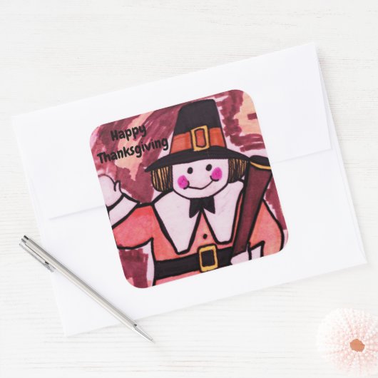 THANKSGIVING PILGRIM VIERKANTE STICKER (Envelop)