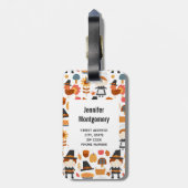Thanksgiving Pilgrims Harvest Pattern Bagagelabel (Achterkant verticaal)