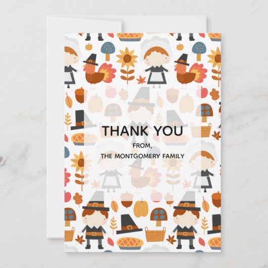 Thanksgiving Pilgrims Harvest Pattern Bedankkaart (Voorkant)