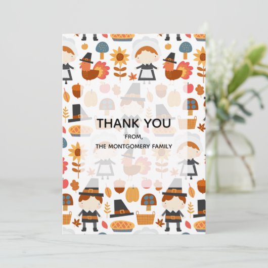 Thanksgiving Pilgrims Harvest Pattern Bedankkaart (Staand voorkant)