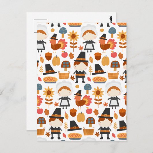 Thanksgiving Pilgrims Harvest Pattern Briefkaart (Voorkant / Achterkant)