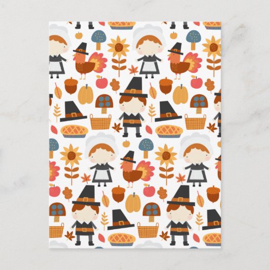 Thanksgiving Pilgrims Harvest Pattern Briefkaart (Voorkant)