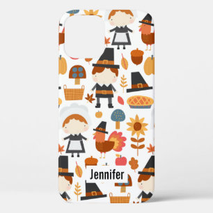 Thanksgiving Pilgrims Harvest Pattern iPhone 12 Hoesje
