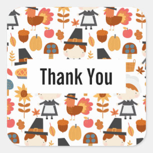 Thanksgiving Pilgrims Harvest Pattern Dank u Vierkante Sticker