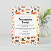Thanksgiving Pilgrims Harvest Pattern Dinner Kaart (Staand voorkant)