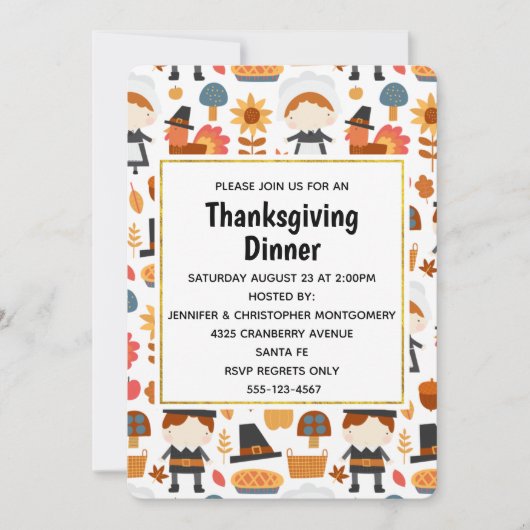 Thanksgiving Pilgrims Harvest Pattern Dinner Kaart (Voorkant)