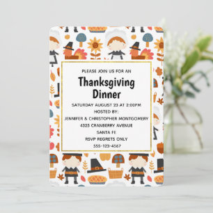 Thanksgiving Pilgrims Harvest Pattern Dinner Kaart