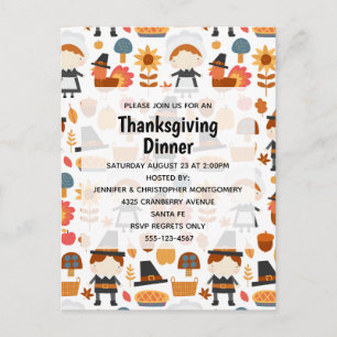 Thanksgiving Pilgrims Harvest Pattern Dinner Uitnodiging Briefkaart