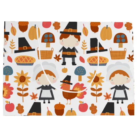 Thanksgiving Pilgrims Harvest Pattern Groot Cadeauzakje (Achterkant)