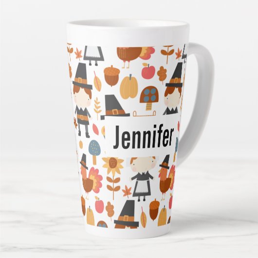 Thanksgiving Pilgrims Harvest Pattern Latte Mok (Rechterhoek)