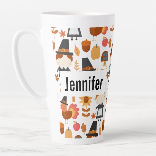 Thanksgiving Pilgrims Harvest Pattern Latte Mok (Links)