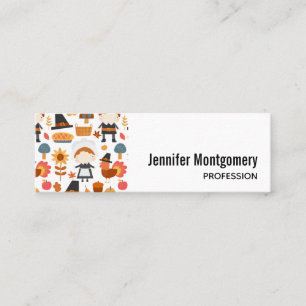 Thanksgiving Pilgrims Harvest Pattern Mini Visitekaartje