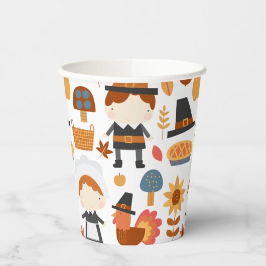 Thanksgiving Pilgrims Harvest Pattern Papieren Bekers (Links)