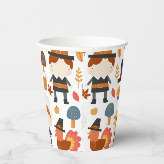 Thanksgiving Pilgrims Harvest Pattern Papieren Bekers (Rechts)