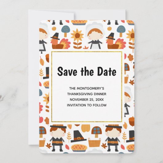 Thanksgiving Pilgrims Harvest Pattern Save The Date (Voorkant)