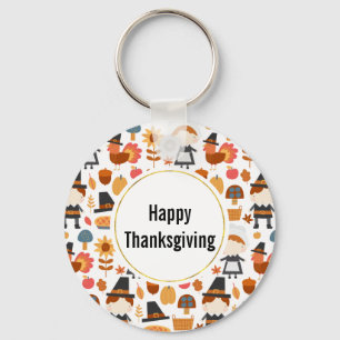 Thanksgiving Pilgrims Harvest Pattern Sleutelhanger