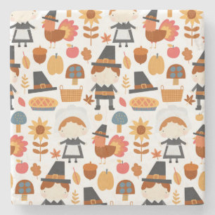 Thanksgiving Pilgrims Harvest Pattern Stenen Onderzetter
