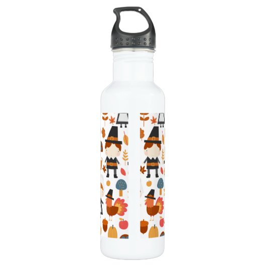 Thanksgiving Pilgrims Harvest Pattern Waterfles (Achterkant)