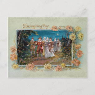  Thanksgiving Pilgrims in Moonlight Feestdagenkaart